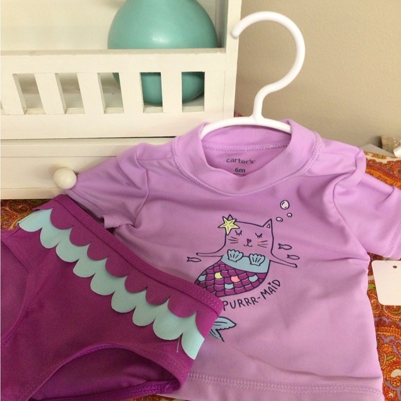 NWOT Carters Size 6 Months Baby Girl 2 PC Swimwear “PURRR-MAID” Lavender/ Blue - Picture 7 of 13